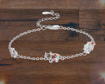 Cute Cow Bracelet for Women Girls 925 Sterling Silver Chain Adjustable Cow Animal Bracelet for Women