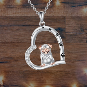 Pug Dog Necklace for Women 925 Sterling Silver Pug Dog Necklace