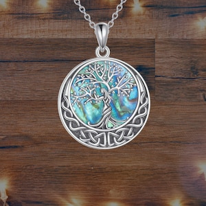 Celtic Knot Tree of Life Necklace 925 Sterling Silver Abalone Shell Tree of Life Necklace for Women