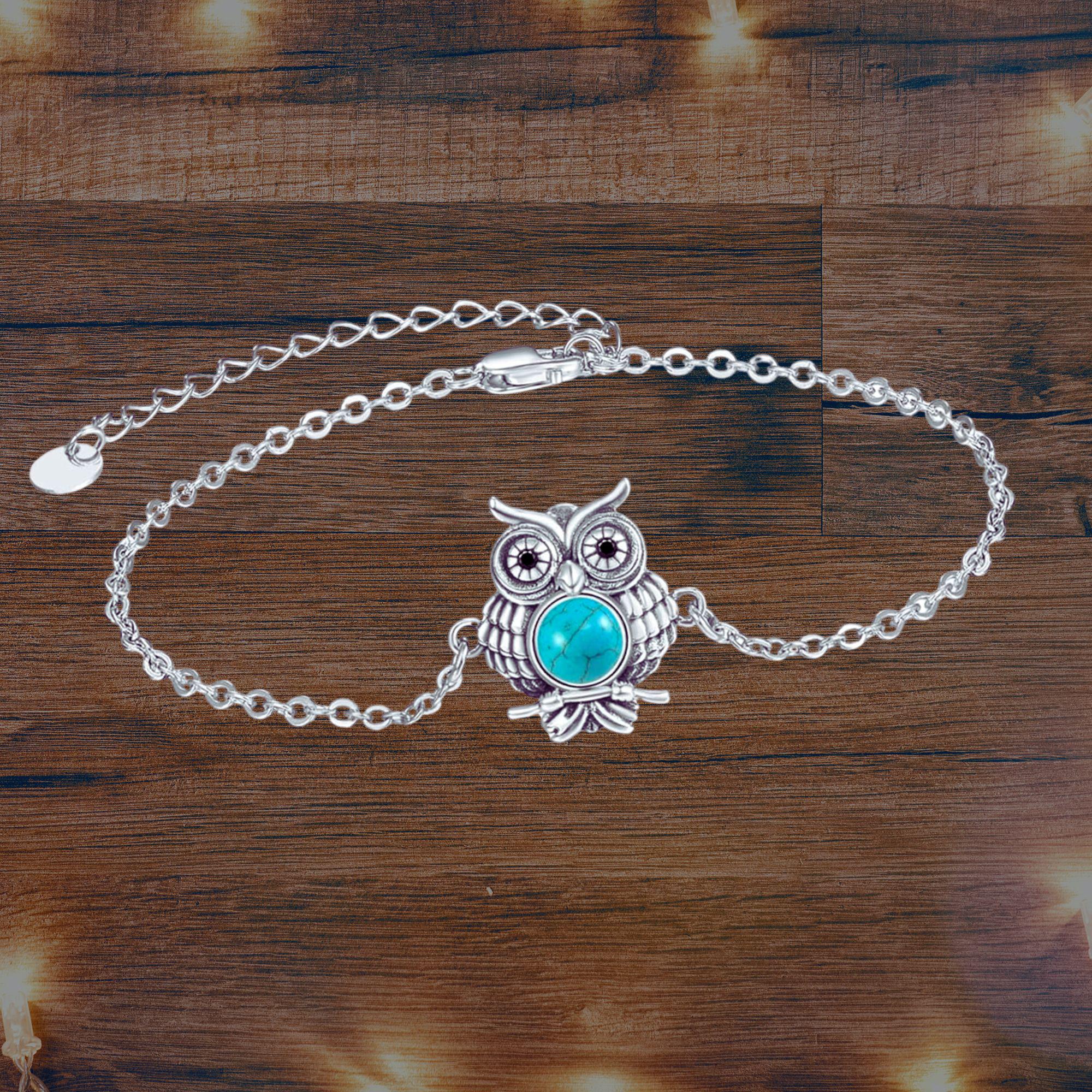Owl Bracelet Sterling Silver Turquoise Bird Jewelry For Women Bird Lover Gifts