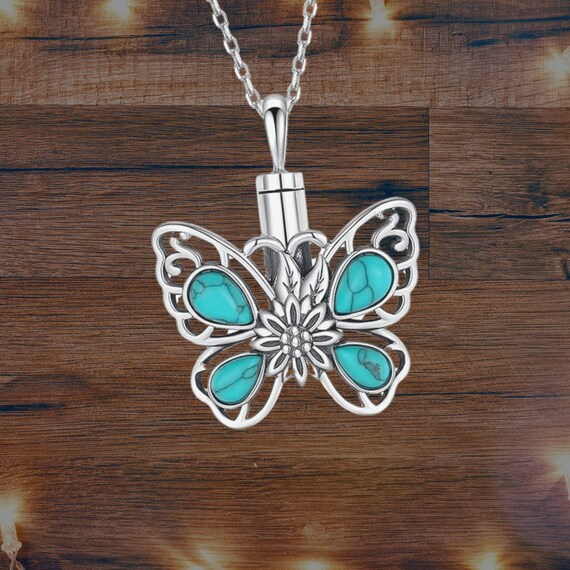 Butterfly Urn Necklace for Women Sterling Silver Turquoise