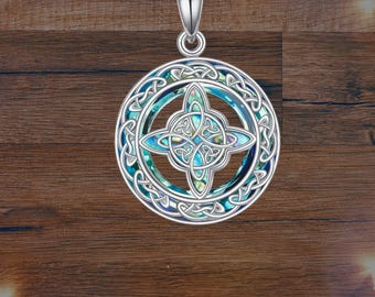 Collar celta con nudo de bruja, concha de abulón de plata de ley 925, para mujer