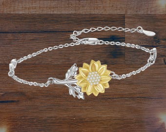 Zonnebloemarmband Sterlingzilver Zonnebloemarmband Sieraden Cadeaus voor vrouwen