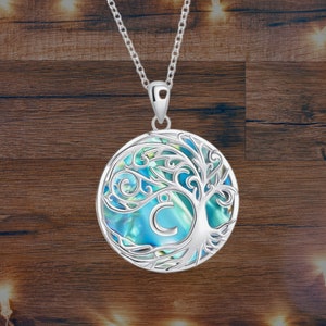 Tree of Life Necklace For Women Round Sterling Silver Necklace And Abalone Shell
