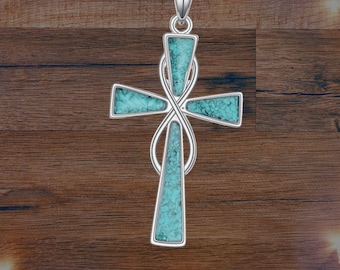 Infinity Turquoise Cross Pendant Necklace 925 Sterling Silver Cross Pendant Infinity Necklace Religious  Jewelry For Women