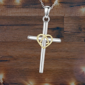 Collar de cruz para mujer Collar de cruz de corazón de plata de ley