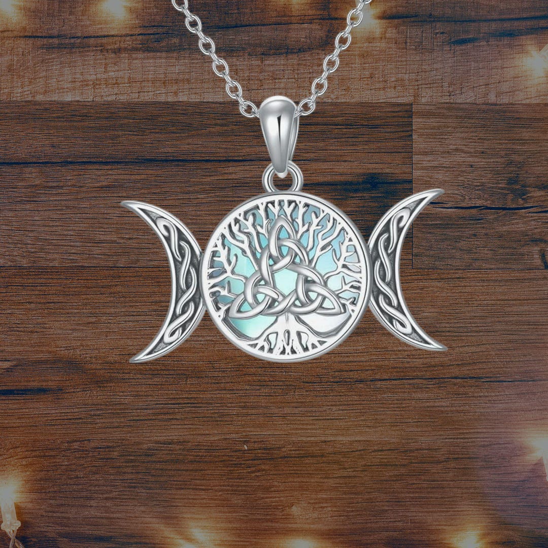 Triple Moon Goddess Celtic Necklace 925 Sterling Silver Celtic Knot ...