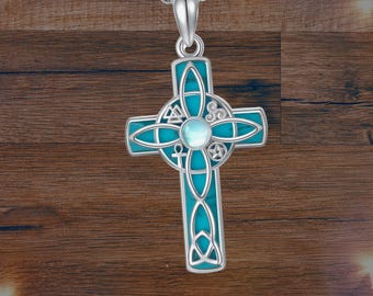 Pendentif Croix De Jésus En Turquoise Bleue — 4.1 Cm, 4 Grammes, Neuf Parfait état, Lot 933
