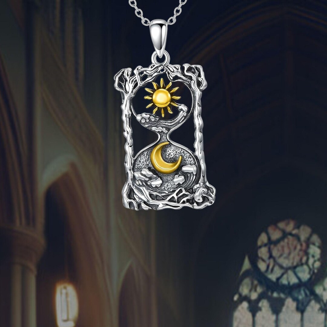 Hourglass Necklace Sun and Moon 925 Sterling Silver Necklace for Women ...