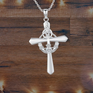 Jesus Cross Claddagh Necklace 925 Sterling Silver Celtic Cross Necklace Claddagh Cross Pendant Jewelry For Women Men