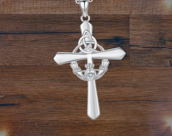Jesus Cross Claddagh Necklace 925 Sterling Silver Celtic Cross Necklace Claddagh Cross Pendant Jewelry For Women Men