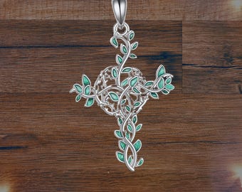 Celtic Cross Necklace 925 Sterling Silver Leaf Celtic Knot Irish Jewelry for Women