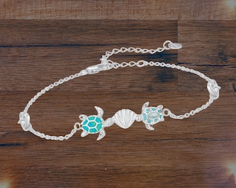 Sea Turtle Bracelet 925 Sterling Silver Seashell Bracelet For Women