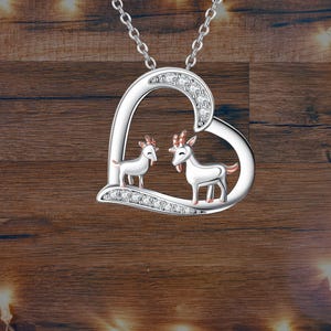 Goat Heart Necklace 925 Sterling Silver Cubic Zirconia Cute Goat Animal Necklace For Women Girls
