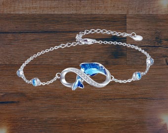 Dolphin Bracelet Infinity Jewelry 925 Sterling Silver Crystal Dolphin Charm Bracelet For Women