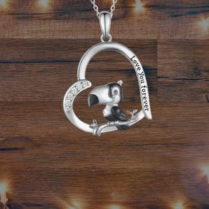 Toucan Bird Heart Necklace For Women 925 Sterling Silver Love Heart Necklace I Love You Forever