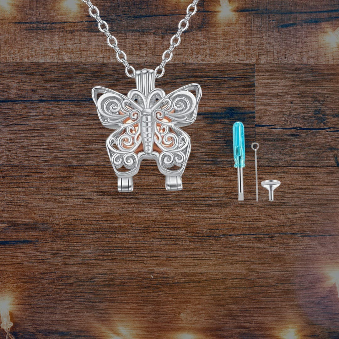 Large Butterfly Cremation Urn Keepsake Necklace With Velvet Pouch & Fill Kit