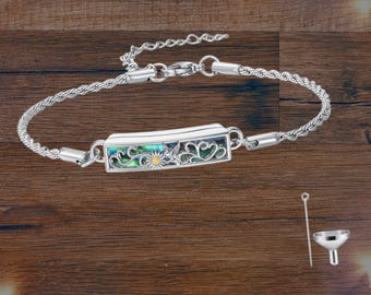 Urn Bracelet for Ashes 925 Sterling Silver Cremation Jewelry for Women Abalone Shell Flower Memorial Keepsake