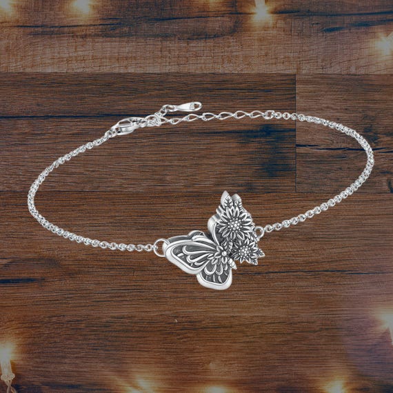 Butterfly Sunflower Urn Bracelet 925 Sterling Silver Cremation