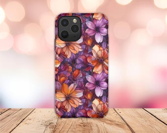 Floral Stained Glass Phone Case: Impact Resistant, Wireless Charging