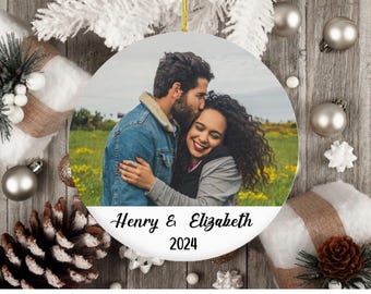 Personalized Couple Photo Ornament, Keepsake Christmas Gift
