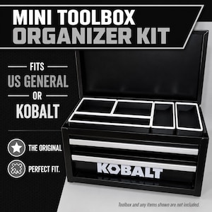 Premium 3D printed mini toolbox organizers. Fits both Kobalt and Harbor Freight/US General mini toolboxes. Perfect for mechanics, tools, crafts, R/C, cosmetics, jewelry, small parts, and more! Maximizes the storage space in your mini toolbox with bins that wont move around or become disorganized. Many color combinations are available. Reach out to us for any custom color combinations. Looks great on your workbench and puts your items within reach.