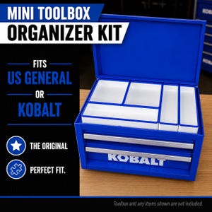 Premium 3D printed mini toolbox organizers. Fits both Kobalt and Harbor Freight/US General mini toolboxes. Perfect for mechanics, tools, crafts, R/C, cosmetics, jewelry, small parts, and more! Maximizes the storage space in your mini toolbox with bins that wont move around or become disorganized. Many color combinations are available. Reach out to us for any custom color combinations. Looks great on your workbench and puts your items within reach.