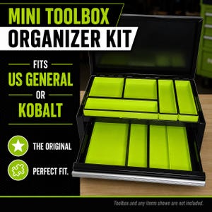 Premium 3D printed mini toolbox organizers. Fits both Kobalt and Harbor Freight/US General mini toolboxes. Perfect for mechanics, tools, crafts, R/C, cosmetics, jewelry, small parts, and more! Maximizes the storage space in your mini toolbox with bins that wont move around or become disorganized. Many color combinations are available. Reach out to us for any custom color combinations. Looks great on your workbench and puts your items within reach.