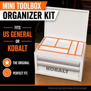 Premium 3D printed mini toolbox organizers. Fits both Kobalt and Harbor Freight/US General mini toolboxes. Perfect for mechanics, tools, crafts, R/C, cosmetics, jewelry, small parts, and more! Maximizes the storage space in your mini toolbox with bins that wont move around or become disorganized. Many color combinations are available. Reach out to us for any custom color combinations. Looks great on your workbench and puts your items within reach.