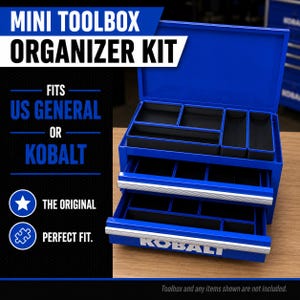 Premium 3D printed mini toolbox organizers. Fits both Kobalt and Harbor Freight/US General mini toolboxes. Perfect for mechanics, tools, crafts, R/C, cosmetics, jewelry, small parts, and more! Maximizes the storage space in your mini toolbox with bins that wont move around or become disorganized. Many color combinations are available. Reach out to us for any custom color combinations. Looks great on your workbench and puts your items within reach.