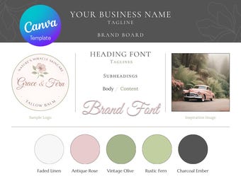 Vintage Brand Board Canva Template – Color Palette & Fonts (Digital Download)