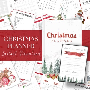 Planificador navideño imprimible / Cartas a Papá Noel / Presupuesto de comidas, Lista de verificación de limpieza, Lista de compras