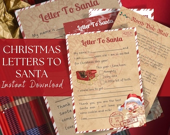 Lettre du Père Noël | Lettres au Père Noël à imprimer | Liste de souhaits de Noël | Téléchargement instantané