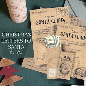 Cartas a Papá Noel vintage para imprimir / Sobres para dinero / Lista de deseos navideños / Descarga instantánea