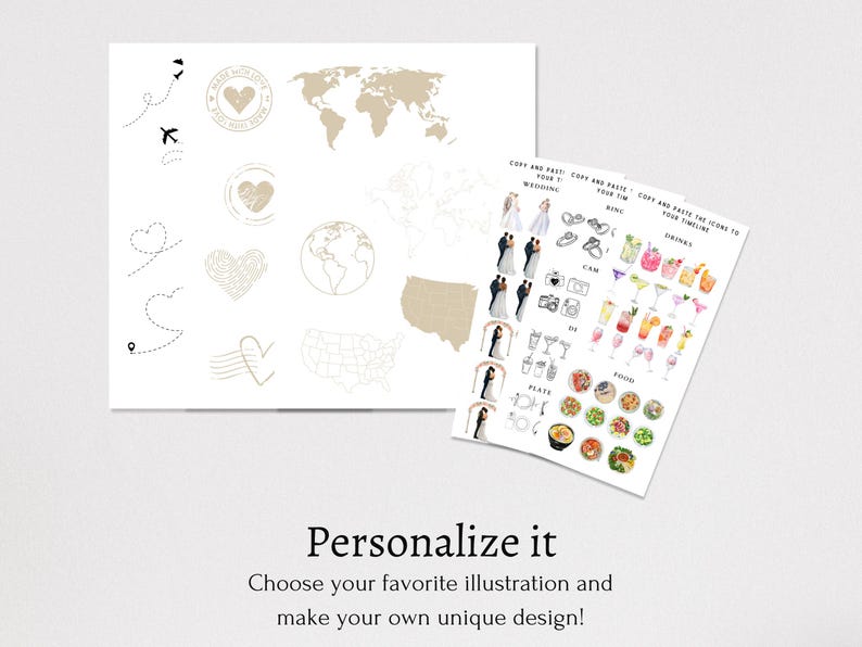Printable wedding invitation bundle featuring a passport and boarding pass design for adventure-loving couples.