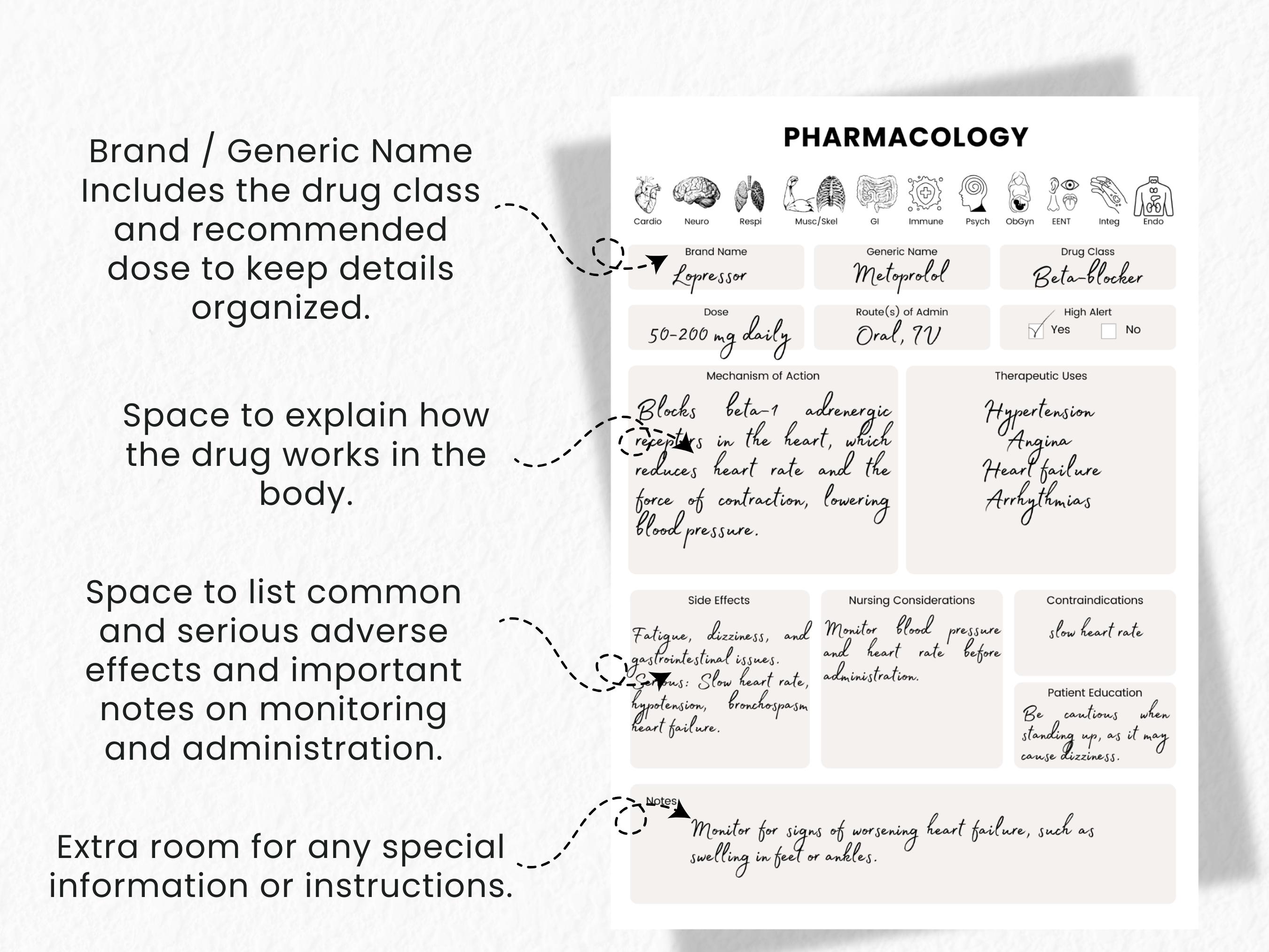 Pharmacology Template | NCLEX Study Guide | Nursing School Printable ...