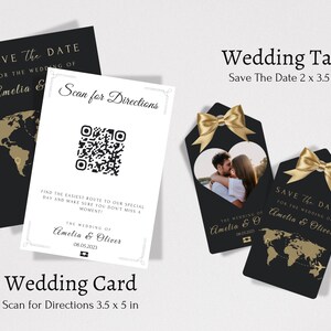 Beautifully designed wedding passport template set with save the date and RSVP cards for travel-themed weddings.