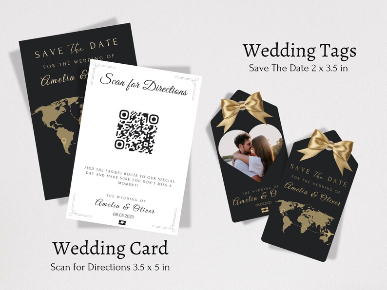 Beautifully designed wedding passport template set with save the date and RSVP cards for travel-themed weddings.