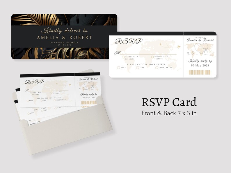 Creative wedding invitation set with passport-inspired designs, perfect for destination or travel-themed events.