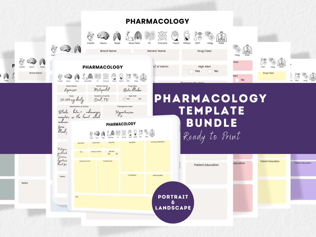 Pharmacology Template | NCLEX Study Guide | Nursing School Printable ...