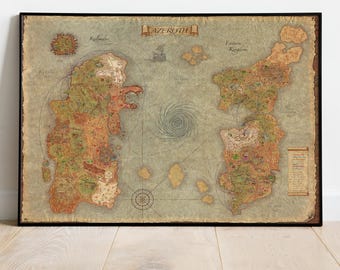 Poster della mappa di Azeroth, stampa murale di World of Warcraft, stampa del gioco, regalo per giocatori