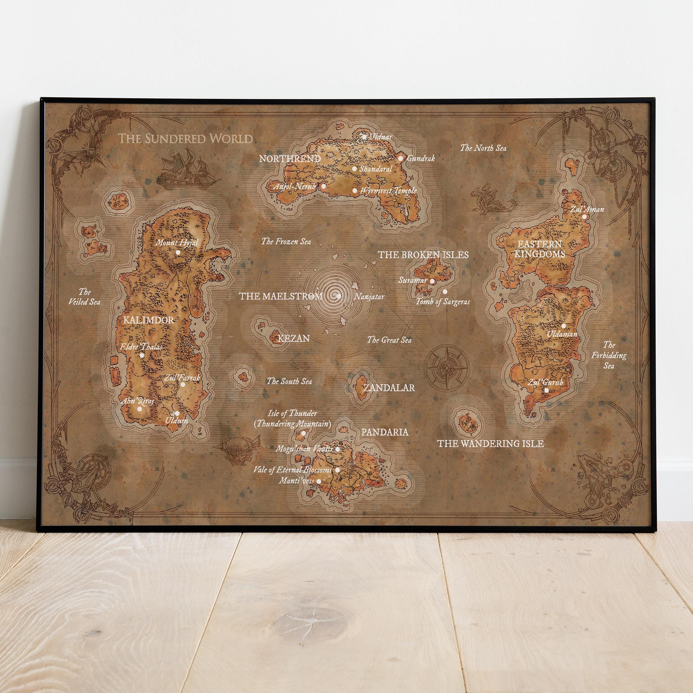 Azeroth Map Poster, World of Warcraft Wall Art, Game Print, Gift for ...