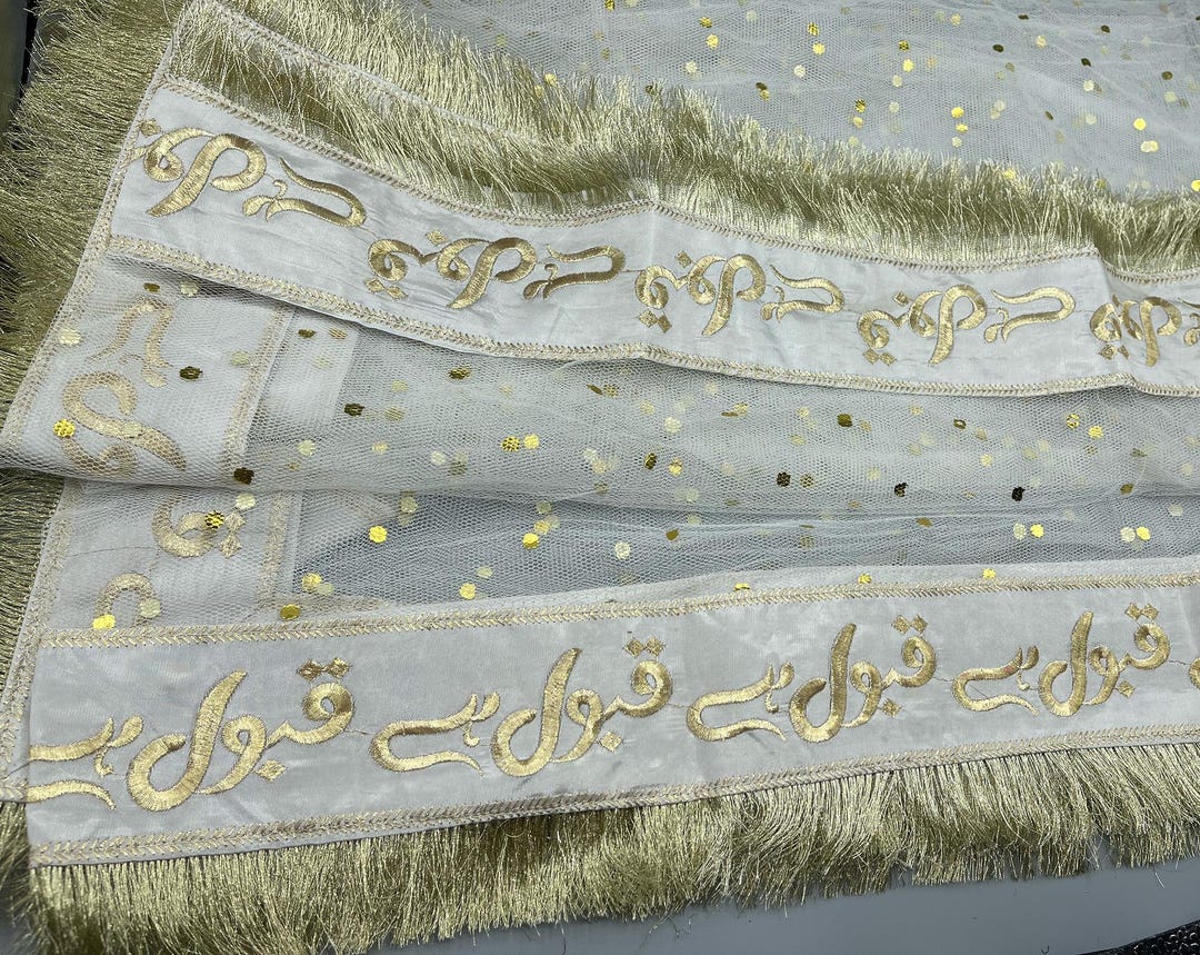 Dupatta Nikkah Con Frange E Pizzo – Sciarpa Matrimoniale Multicolore Per Donna – Stile Vintage Bridel