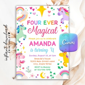 Unicorn Birthday Invitation, Pastel Unicorn, Rainbow Unicorn Invitation, Unicorn Girl’s Birthday Pink Party Digital Invitation Template
