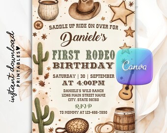 First Rodeo Invitation Template, Wild West Birthday Invite, Editable My 1st Rodeo Boy Cowboy Invites, First Rodeo Invite, DIY Editable Canva