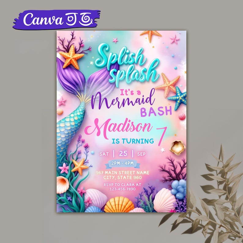 girls birthday,
Swimming Party,
birthday invitation,
mermaid bash,
birthday template,
sea theme invite,
birthday invite,
oneder the sea,
Pink Mermaid Invite,
magical princess,
Purple Gold Mermaid,
under the sea party,
mermaid tail invitation template