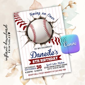 Baseball Invitation, Baseball Birthday Invitation, Baseball Birthday Invite, Baseball Party Invitation, Baseball Birthday Party Invitation image 2