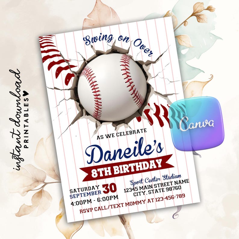 Baseball Invitation, Baseball Birthday Invitation, Baseball Birthday Invite, Baseball Party Invitation, Baseball Birthday Party Invitation image 2