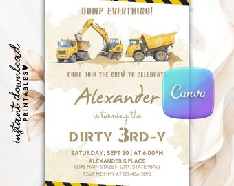 Invitación de cumpleaños de construcción, invitación de construcción, invitación a fiesta de construcción, fiesta de cumpleaños de construcción, fiesta de construcción
