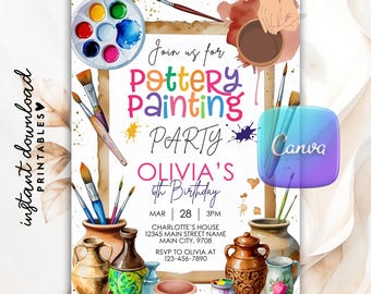 Pottery Painting Birthday Invitation, Ceramic Art Party (Digital Template)